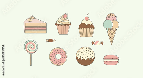 Assortment of delicious sweet desserts and candies in a delightful collection.