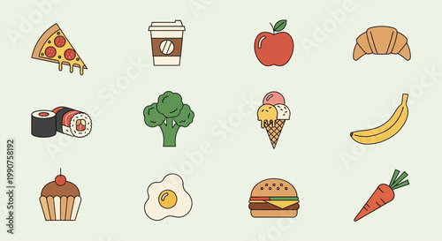 Variety of Food Icons on Display.