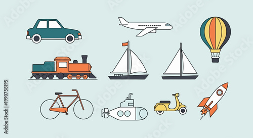 Transportation vehicles in simple illustrations.
