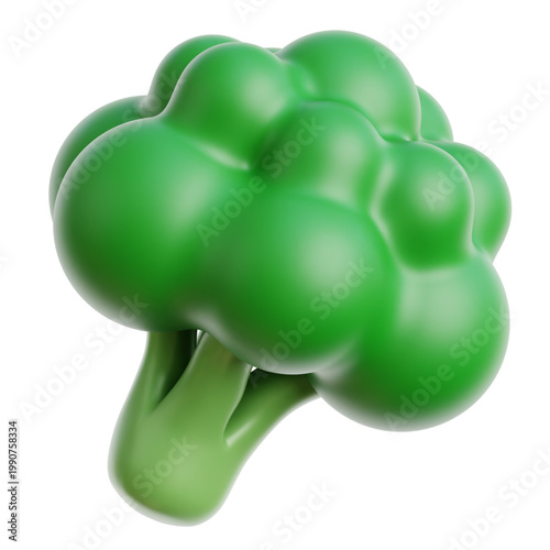 3D glossy broccoli vegetable icon render for healthy food nutrition and organic diet concepts isolated on white background