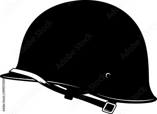 Classic steel combat helmet silhouette with strap