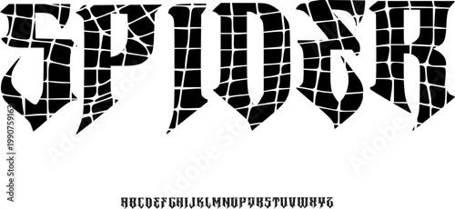 Spider Web Gothic Font Alphabet – Sharp Blackletter Display Typeface with Creepy Cobweb Style for Halloween Posters, Horror Branding, Tattoo Design & Dark Typography Projects