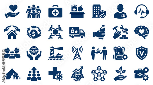 Diverse Icons Representing Corporate Social Responsibility Community Support Health Care and Business Growth Concepts
