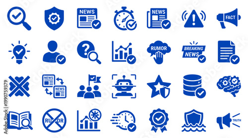 Fact checking and verification icons set for news and information analysis concept