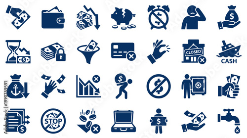 Financial Crisis Icons Representing Debt Loss Money Problems and Economic Downturn