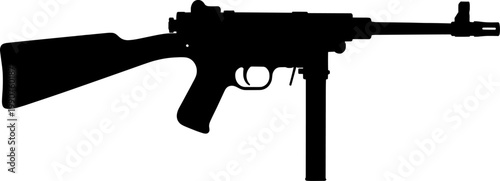 Historical submachine gun silhouette used during mid-century warfare