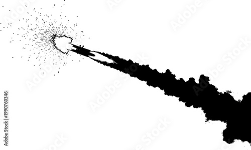 High speed rocket launching with smoke and sparks