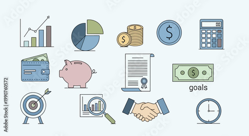 Business finance icons and symbols.