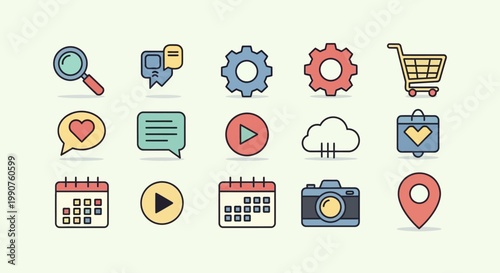 Collection of web application icons.