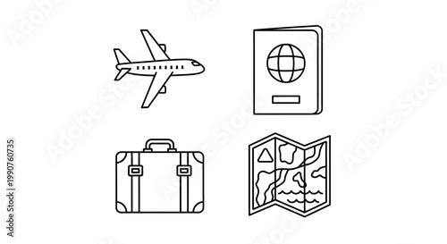 Travel Essentials Airplane Passport Luggage Map.