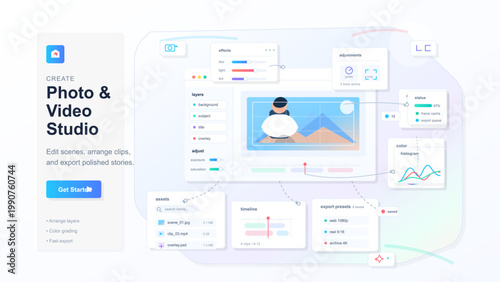 Neumorphic finance mobile app UI kit with overview, planner and component screens, analytics charts and smart control widgets in soft pastel style