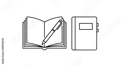 Notebook with Pencil Open and Closed Side by Side.