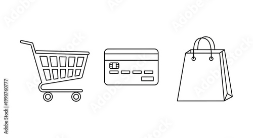 Shopping Cart Credit Card And Bag Main Subject.