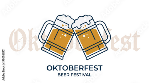 Oktoberfest beer festival toasting mugs vector illustration featuring golden ale drinks and frothy foam for traditional celebration and bar event promotion