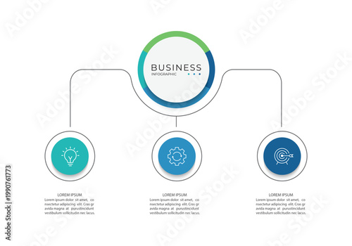Business circle infographic template. Timeline with 3 options, steps, or processes. Business presentation. Creative design with marketing icons. Vector illustration.
