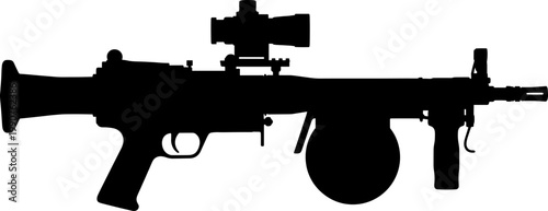 Modern squad automatic weapon with optical sight and drum feed
