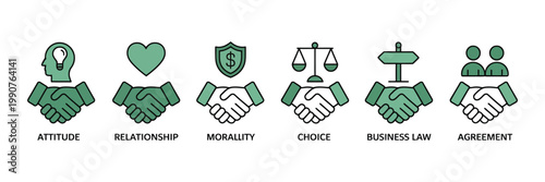 Business ethics line icons set with handshake and legal symbols
