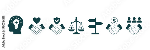 Corporate social responsibility icons for business ethics and values