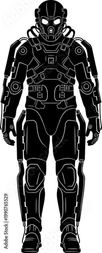 Futuristic exoskeleton power armor suit silhouette