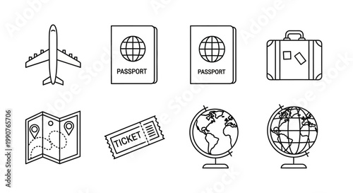 Travel Essentials Featuring Passport Luggage Map And Tickets.