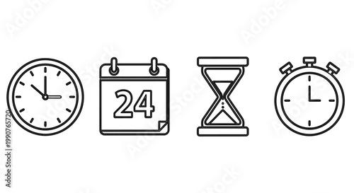 Time icons including clocks calendar hourglass and stopwatch.