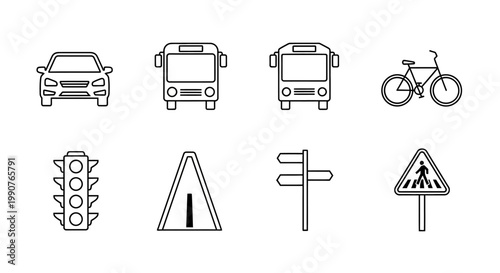 Collection of Vehicle and Traffic Sign Icons.