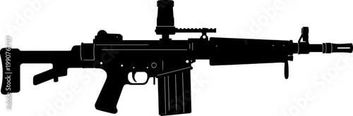 Military assault rifle with red dot sight silhouette