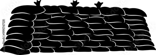Military sandbag wall silhouette temporary defensive fortification