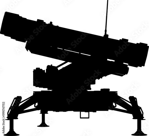 Mobile anti tank guided missile system on tripod silhouette