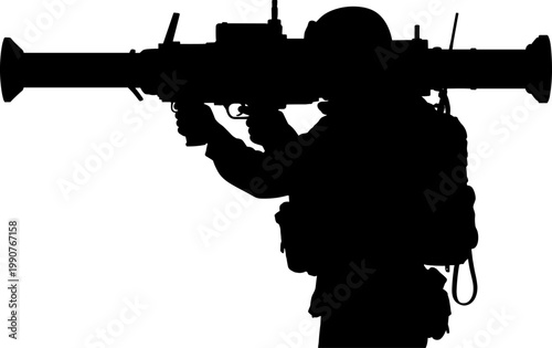 Military operator aiming rocket propelled grenade launcher silhouette