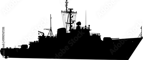 Naval frigate warship silhouette side view military navy vessel