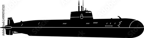 Nuclear attack submarine silhouette side view naval warship