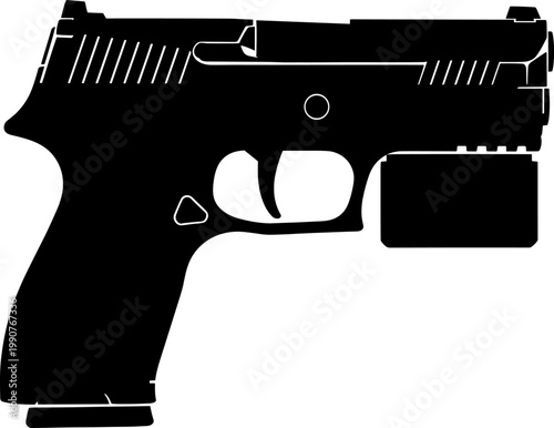 Modern pistol with tactical flashlight attachment silhouette