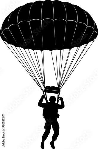 Paratrooper skydiver with open parachute silhouette