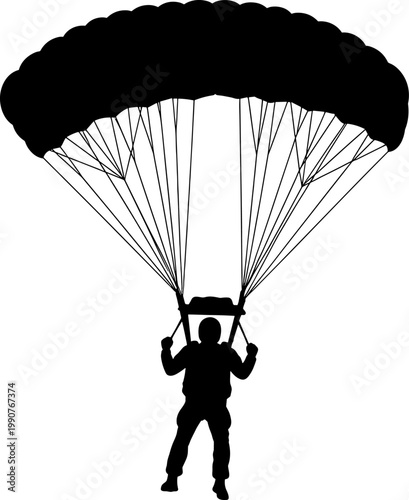 Paratrooper descending with open parachute silhouette