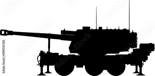 Self propelled artillery howitzer silhouette in a firing position