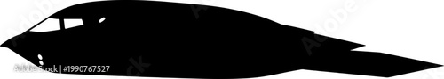 Stealth bomber aircraft silhouette flying in a profile view