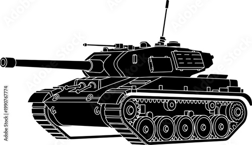 Vintage patton main battle tank silhouette perspective view armored vehicle