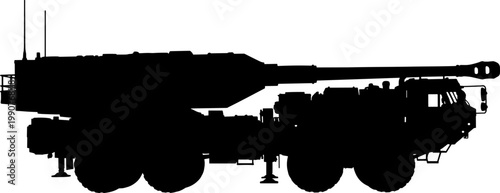 Self propelled artillery truck silhouette for long range military support operations