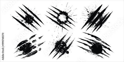 Black claw marks and scratches collection grunge texture design elements