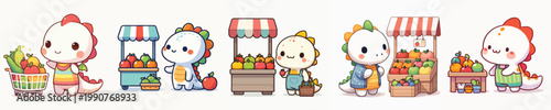 cute dragon vector shopping for fruit