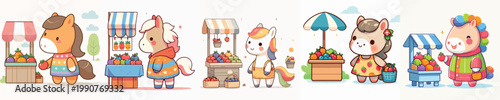 cute horse vector shopping for fruit
