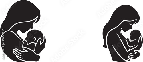 Mother holding infant silhouette against a transparent background symbolizing love and care