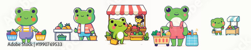 cute frog vector shopping for fruit