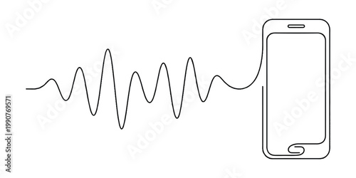 A continuous line drawing depicts a smartphone connected to a heartbeat waveform