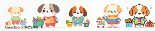 cute dog vector shopping for fruit