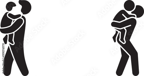 Parent holding child in different poses with a transparent background