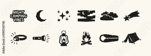 Night Camping Icon Set