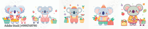 cute koala vector shopping for fruit