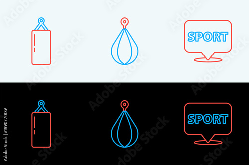 Set line Location gym, Punching bag and icon. Vector